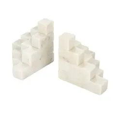 Hello Honey&reg; 5" White Decorative Marble Stairstep Bookends Set