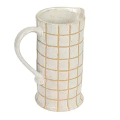 Hello Honey&reg; 46oz. Cream & Brown Reactive Glaze Wax Relief Grid Pattern Stoneware Pitcher
