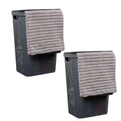Mind Reader 60L Ventilated Slim Laundry Hamper with Cut Out Handles & Hinged Lid, 2ct. Gray