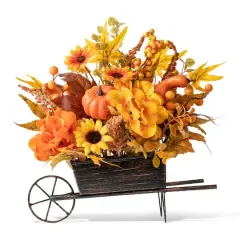 Glitzhome&reg; 14" Fall Floral Cart Centerpiece