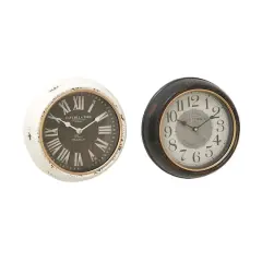 Set of 2 White Metal Vintage Wall Clock, 10" x 10"
