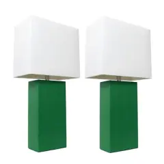 Elegant Designs&trade; 2 Pack Leather Table Lamps with White Shades Green and White