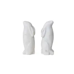 Hello Honey&reg; 6.5" White Rabbit Hand Carved Marble Bookends Set