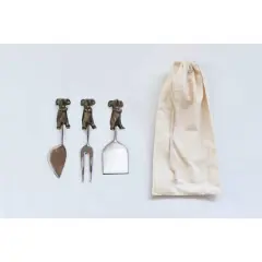 Hello Honey&reg; Cast Aluminum Cheese Server Set with Mice Shaped Handles in Drawstring Bag