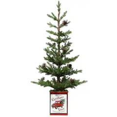 24" Unlit Fir Artificial Christmas Tree with Pinecones in Red Metal Pot