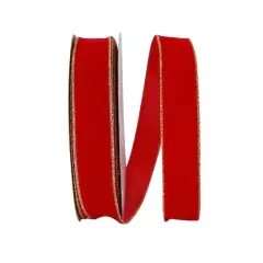 The Ribbon Roll 1.375" x 50yd. Velvet Wired Ribbon Red/Gold