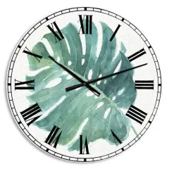 Designart 'Mixed Botanical Green Leaves Iv Farmhouse Wall Clock