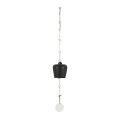 31" Handmade Black Ceramic Bell Windchime with Cascading White Disks