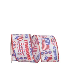 JAM Paper 2.5" x 10yd. Red, White & Blue Fourth Of July Fun Wired Ribbon