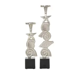 Aluminum Seashell Candle Holder Set Silver