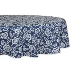 Nautical BlueFloral Print Outdoor Tablecloth, 60" Round