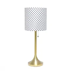Simple Designs 21.5" Tapered Gold Table Lamp with Fabric Drum Shade Polka Dot