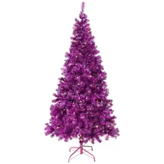 7ft. Pre-Lit Purple Artificial Tinsel Christmas Tree, Clear Lights