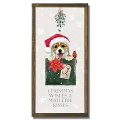 Corgi Christmas Present 12" x 24" Framed Wood Plaque