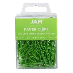 JAM Paper 1" Colorful Standard Paper Clips, 2 Packs of 100 Lime Green