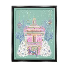 Stupell Industries Pink Ornate Christmas Building Framed Floater Canvas Wall Art
