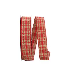 JAM Paper 7/8" x 20yd. Natural Linen Wired Plaid Saddle Stitch Ribbon