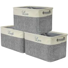 Sorbus 11" Gray Twill Cursive Love Live Laugh Storage Basket Set