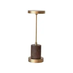 Hello Honey&reg; 11.5" Antique Brass Finish Mango Wood & Metal Touch Sensor LED Table Lamp