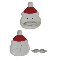 Hello Honey&reg; 12" White & Red Reactive Glaze Stoneware Santa Platter with Mustache Dish Set