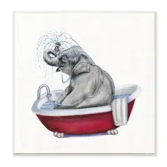 Stupell Industries Elephant in Red Bathtub Playful Safari Animal,12" x 12"