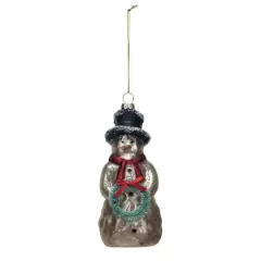 Hello Honey&reg; 5.5" Mercury Glass Snowman with Wreath Ornament