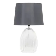 Lalia Home 18" Clear Fluted Glass Bedside Table Lamp with Gray Shade