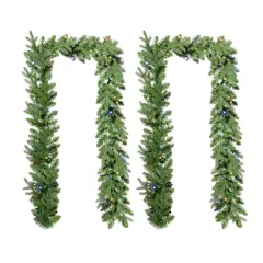 Glitzhome&reg; 9ft. Pre-Lit Greenery Christmas Garlands with LED Light Timers, 2ct.