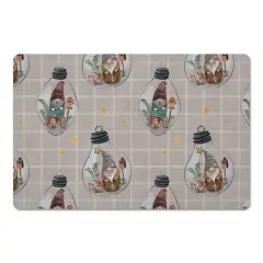 Gray & White Check Gnome Globe Pattern Floor Mat