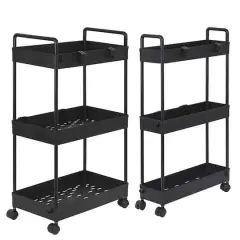 Black 3-Tier Slim Storage Kitchen Cart Set