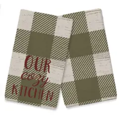 Our Cozy Kitchen Green Buffalo Check Tea Towel - Set of 2