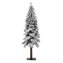 5ft. Pre-Lit Lightly Flocked Alpine Artificial Christmas Tree with Natural Wood Pole, Soft White LED Lights