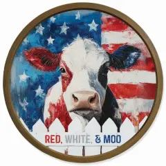 20" x 20" Red, White & Moo Round Framed Print Brown