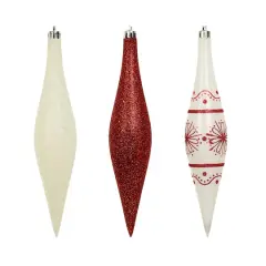 6 Pack 7.7" Red & White Glitter Shatterproof Teardrop Ornaments by Ashland&reg;