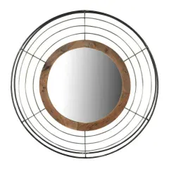 Hello Honey&reg; Round Wall Mirror with Wood Frame and Metal Wire Surround