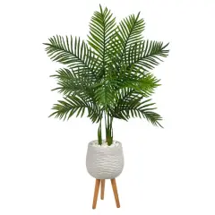 52" Areca Palm Tree in White Planter with Stand