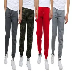 Galaxy by Harvic Fleece-Lined Men's Jogger Sweatpants with Zipper Pockets 4 Pack Charcoal/Woodland/Red/Heather Grey