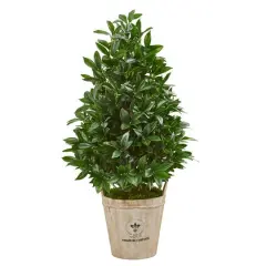 3.5ft. UV Resistant Bay Leaf Cone Topiary Tree in Farmhouse Planter