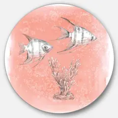 Designart - Coastal Sea Life III fish sketches - Nautical & Coastal Metal Circle Wall Art