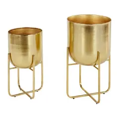 Metal Contemporary Stand Planter Set Gold