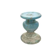 Hello Honey&reg; 7'' Blue Distressed Terracotta Pillar Candle Holder