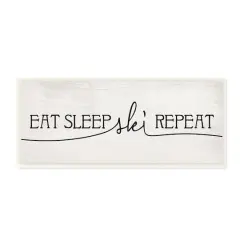 Stupell Industries Eat Sleep Ski Repeat Phrase Rustic Winter Sports,7" x 17"