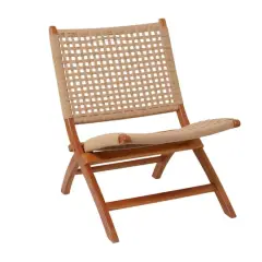 35" Brown Wood Handmade Woven Accent Chair