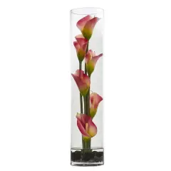 18" Mini Calla Pink Lily Arrangement in Cylinder Glass Vase