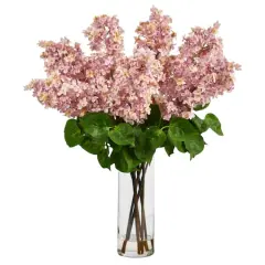 24" Artificial Pink Lilac Arrangement with Cylinder Glass Vase