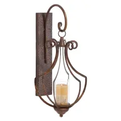 Bronze Iron Rustic Candle Wall Sconce, 25" x 13" x 12"