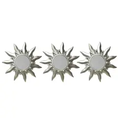 9.5" Mayan Sunburst Matte Silver Round Mirror Set