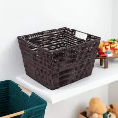 Simplify Large Chocolate Rattan Storage Basket