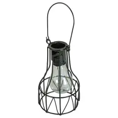 6.5" Black Geometric Edison Outdoor Hanging Solar Lantern with Handle