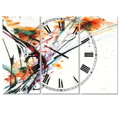 Designart 'Abstract Handpainted Orange Flowers Traditional Multipanel Wall Clock
